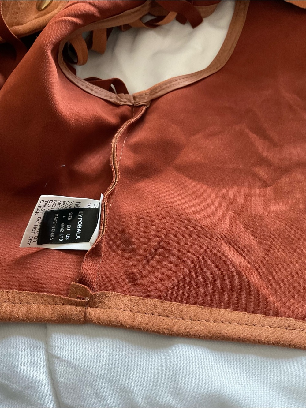 LYPOBALA Suede Fringe Cropped Vest - Rust - Picture 5 of 5